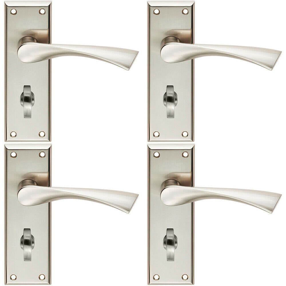 4x PAIR Angular Lever on Bathroom Backplate Door Handle 150 x 50mm Satin Nickel