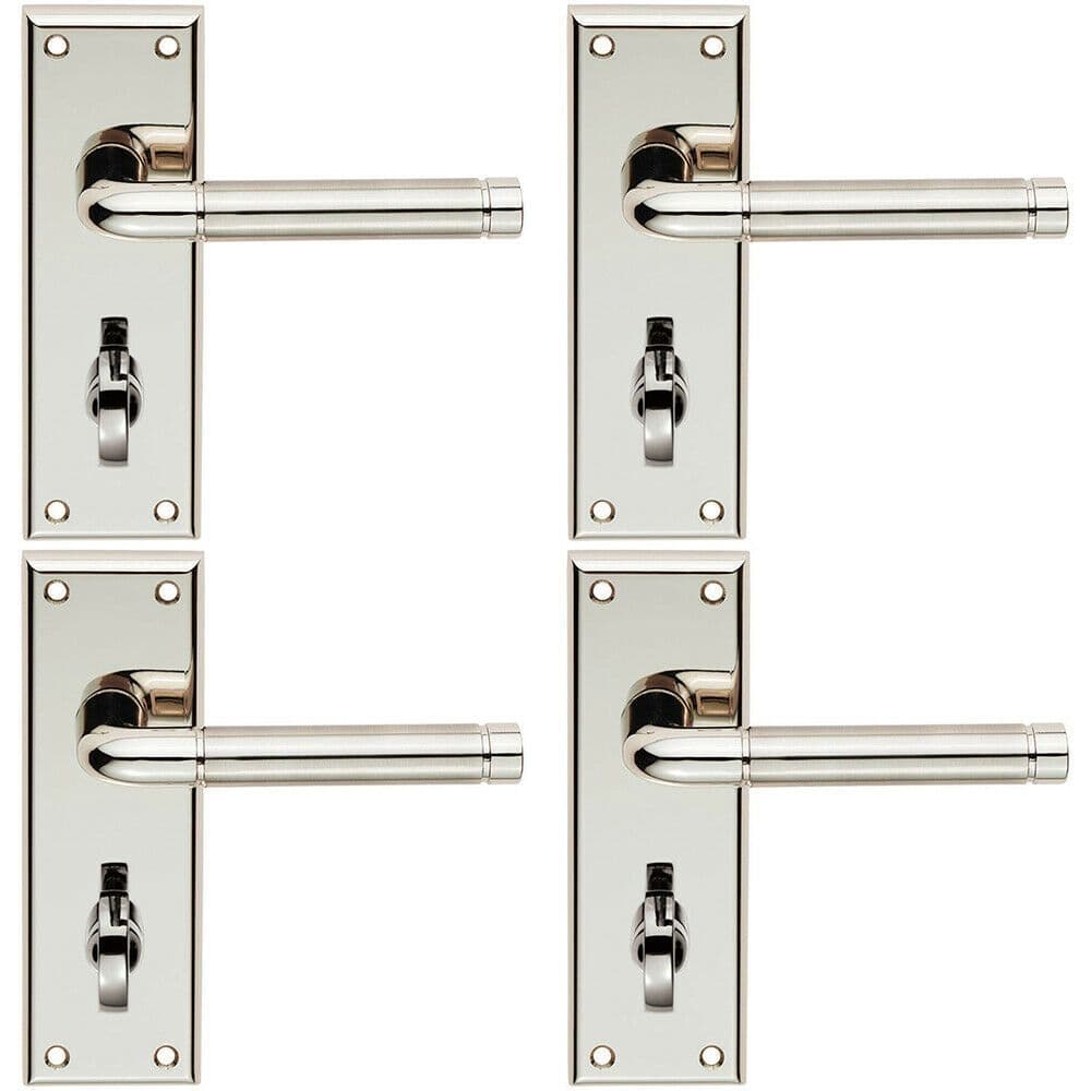 4x PAIR Round Bar Lever on Bathroom Backplate 150 x 50mm Polished & Satin Nickel