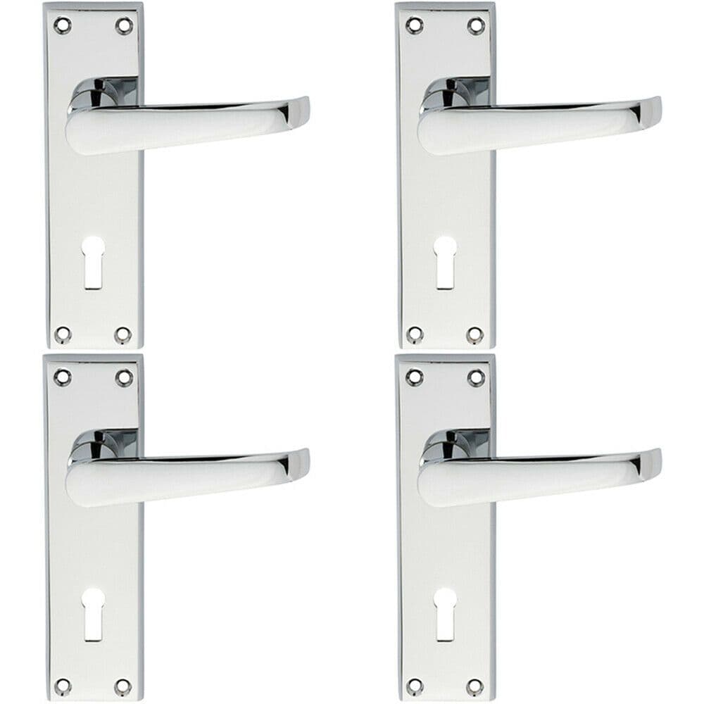 4x PAIR Straight Victorian Handle on Lock Backplate 150 x 43mm Polished Chrome