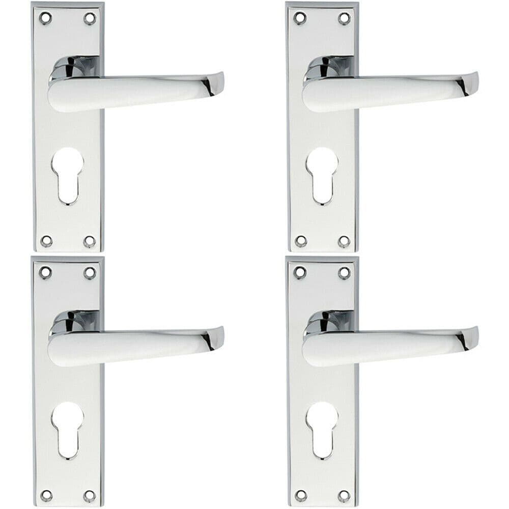 4x PAIR Straight Victorian Lever on Euro Lock Backplate 150 x 43mm Chrome