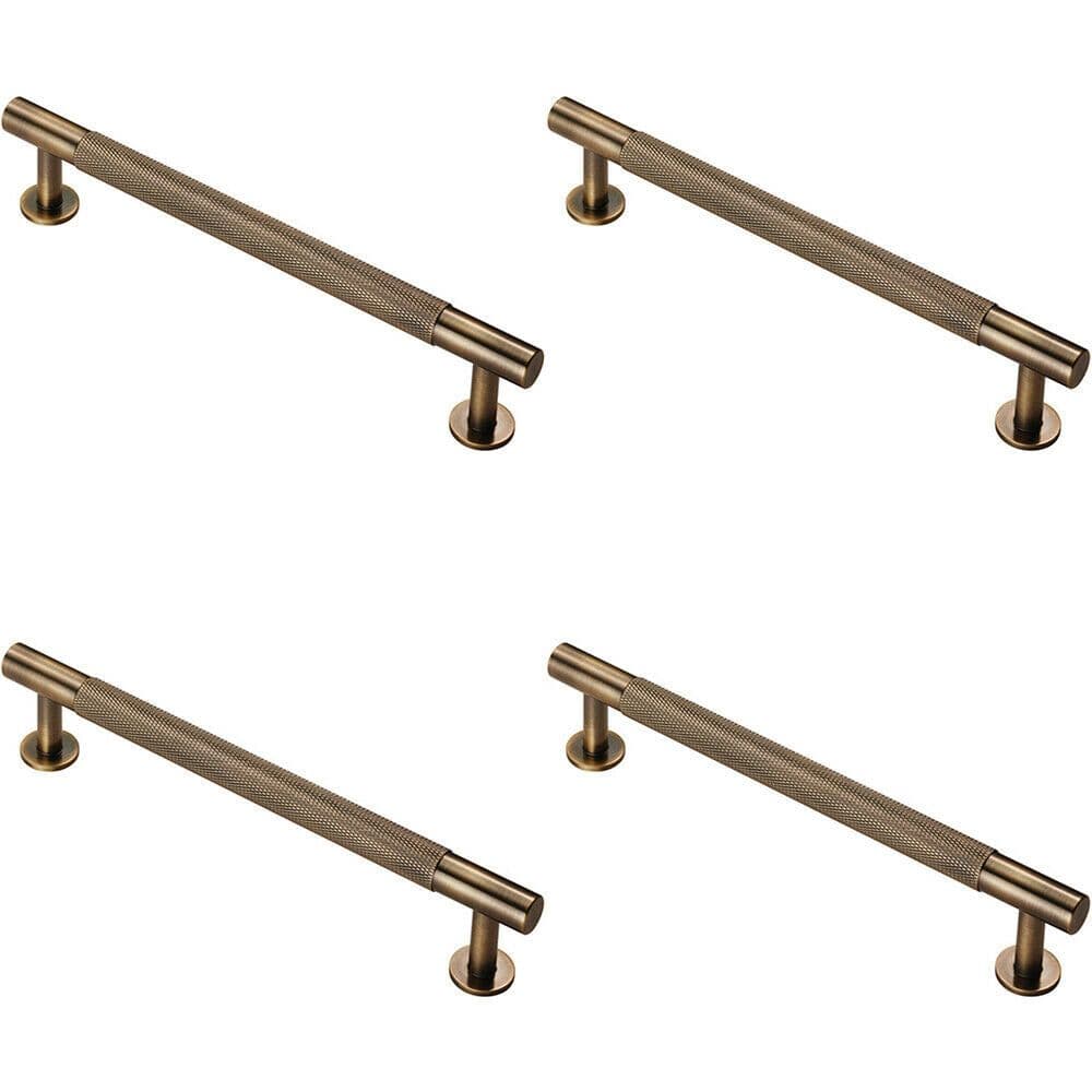 4x Knurled Bar Door Pull Handle 190 x 13mm 160mm Fixing Centres Antique Brass