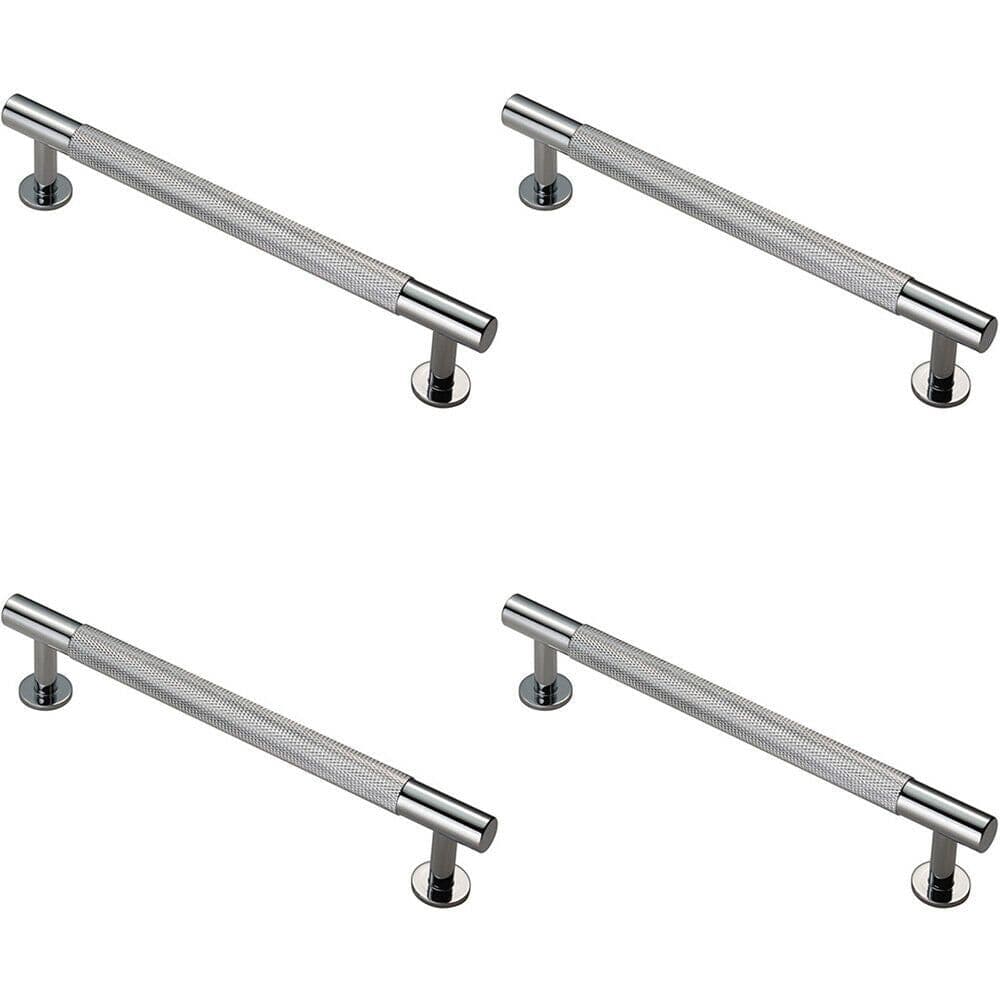 4x Knurled Bar Door Pull Handle 190 x 13mm 160mm Fixing Centres Chrome