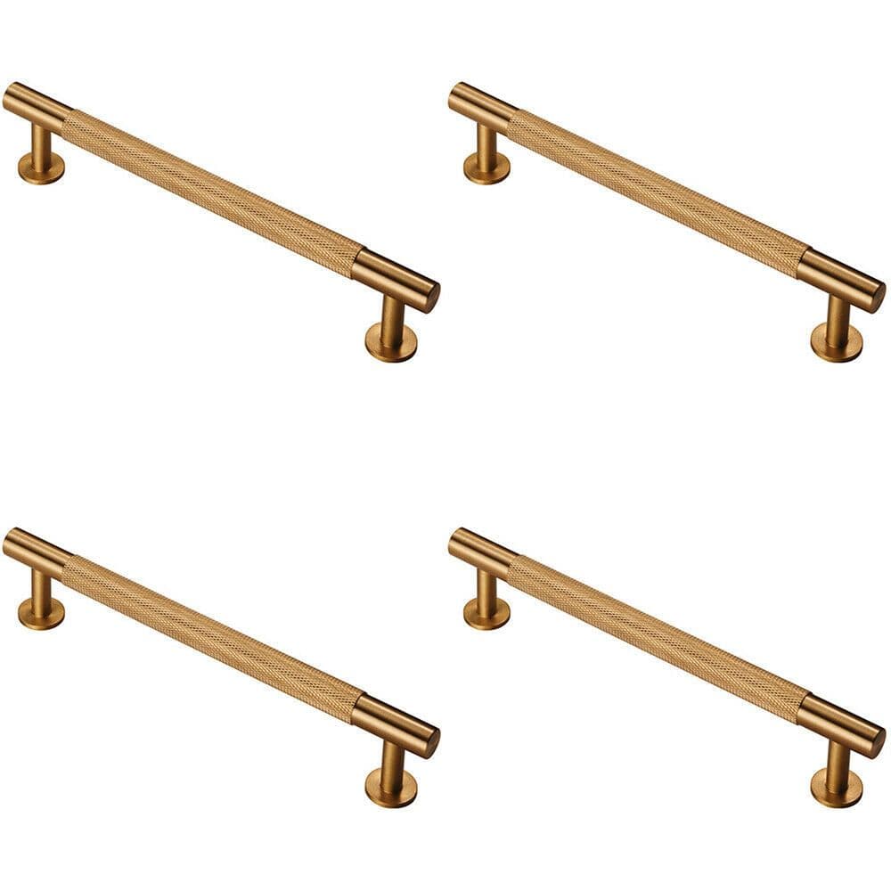 4x Knurled Bar Door Pull Handle 190 x 13mm 160mm Fixing Centres Satin Brass