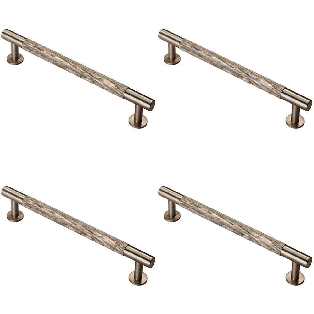 4x Knurled Bar Door Pull Handle 190 x 13mm 160mm Fixing Centres Satin Nickel