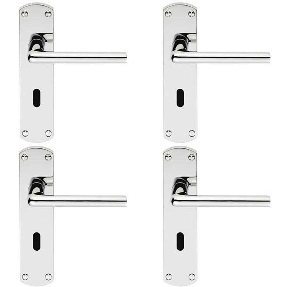 4x Rounded Straight Bar Handle on Lock Backplate 170 x 42mm Polished Chrome
