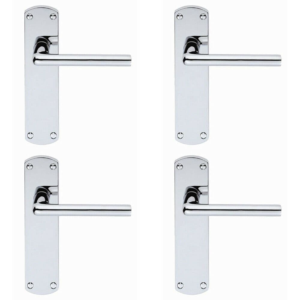 4x Rounded Straight Bar Handle on Latch Backplate 170 x 42mm Polished Chrome