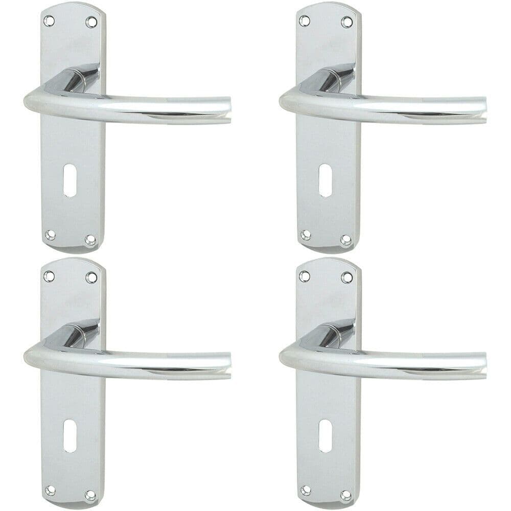 4x Curved Bar Lever on Lock Backplate Oval Profile 170 x 42mm Polished Chrome