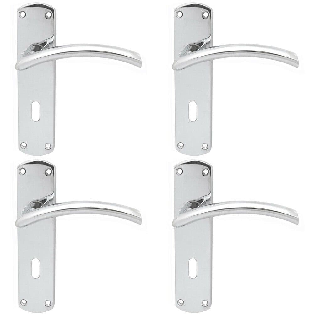 4x Arched Lever on Lock Backplate Door Handle 170 x 42mm Polished Chrome