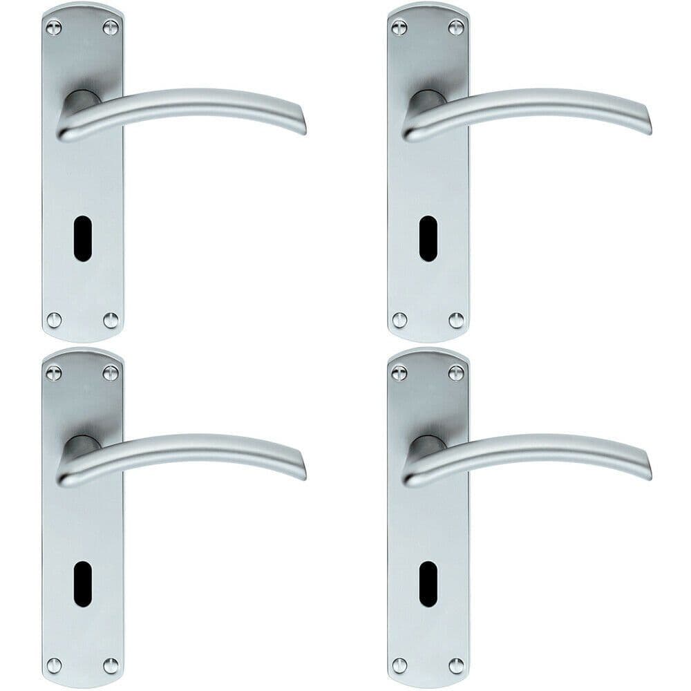 4x PAIR Arched Lever on Lock Backplate Door Handle 170 x 42mm Satin Chrome