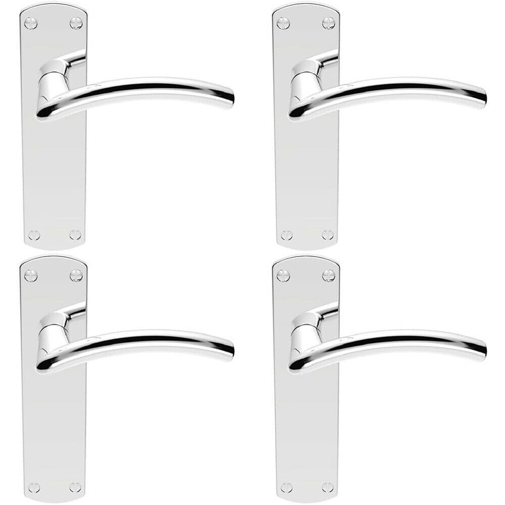 4x Arched Lever on Latch Backplate Door Handle 170 x 42mm Polished Chrome
