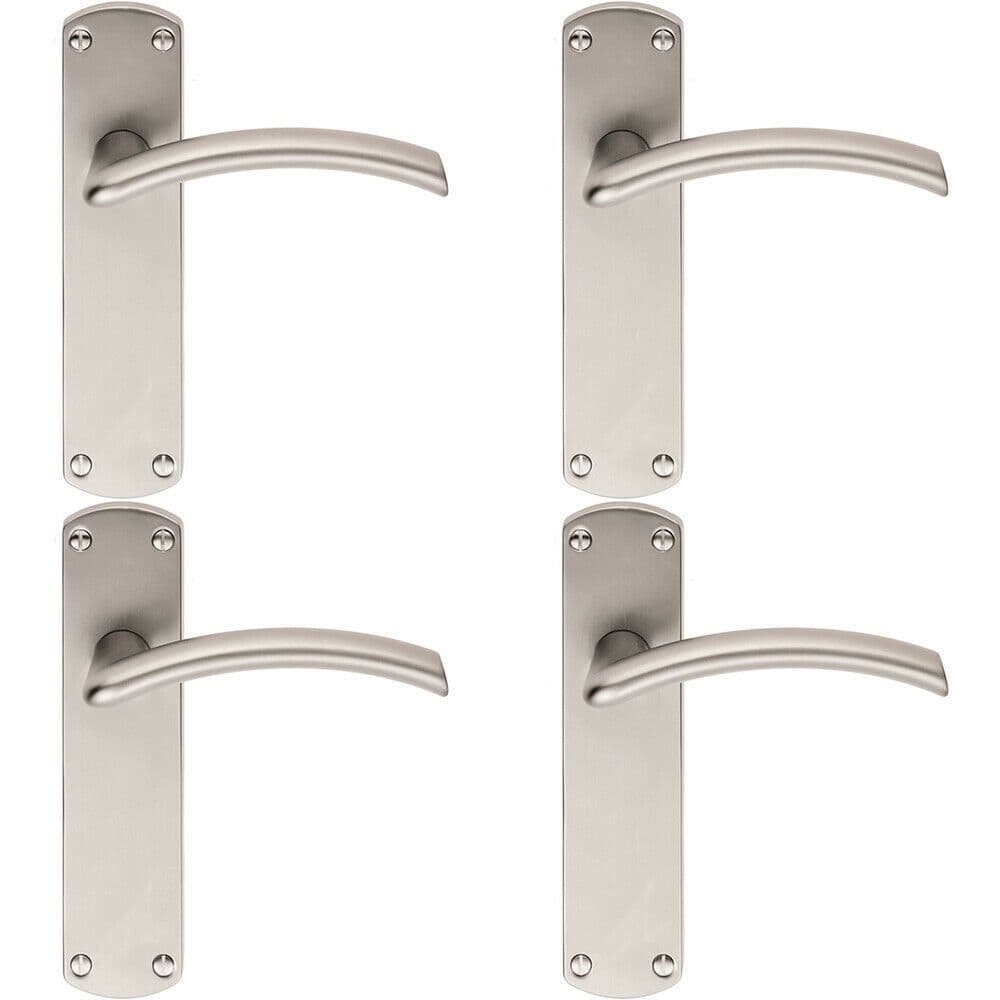 4x Arched Lever on Latch Backplate Door Handle 170 x 42mm Satin Chrome