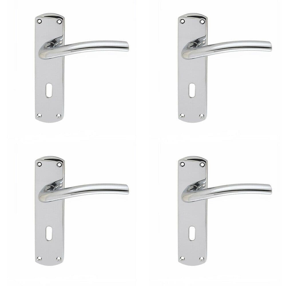 4x Rounded Curved Bar Handle on Lock Backplate 170 x 42mm Polished Chrome