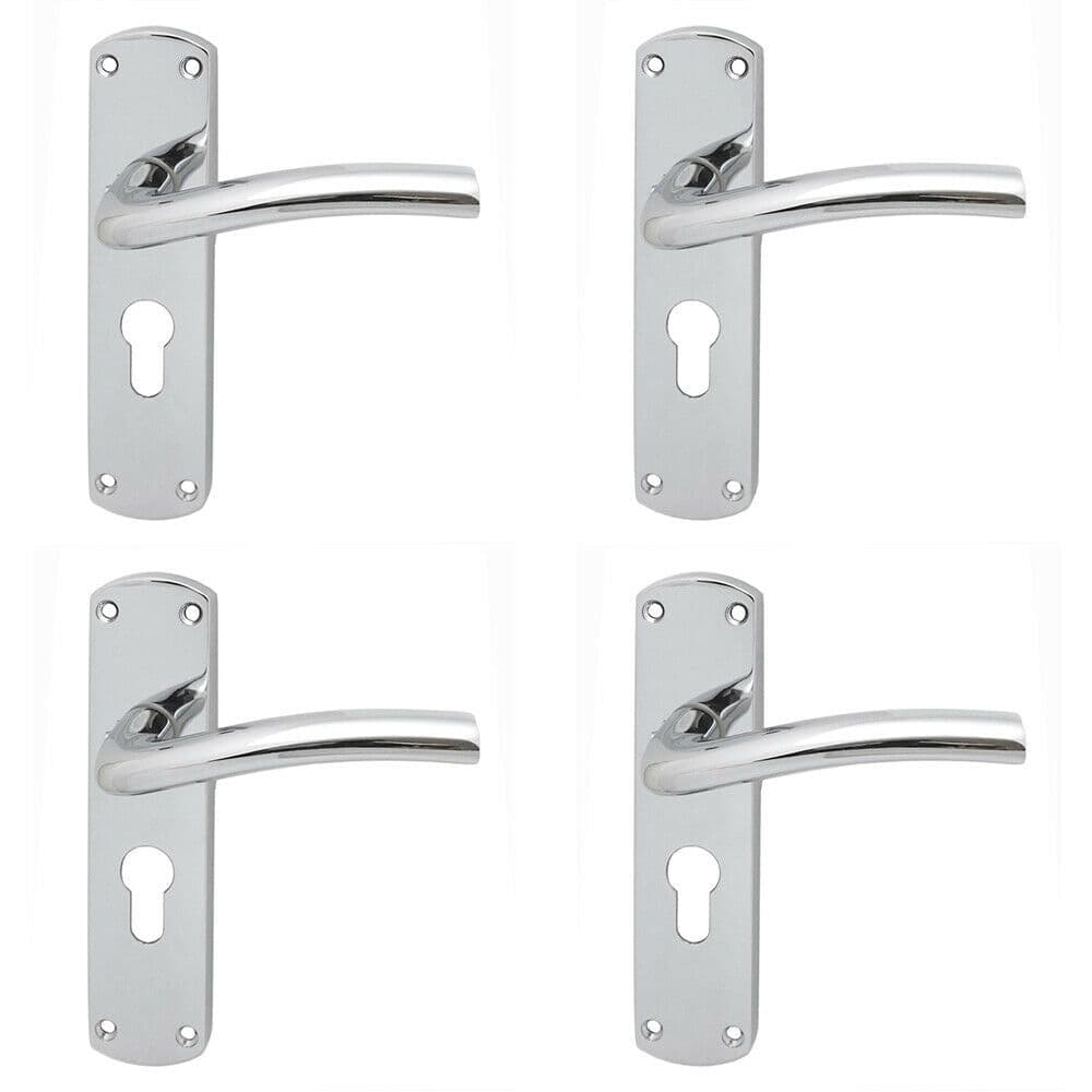 4x Rounded Curved Bar Handle on Euro Lock Backplate 170 x 42mm Polished Chrome