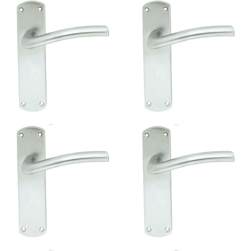 4x PAIR Rounded Curved Bar Handle on Latch Backplate 170 x 42mm Satin Chrome