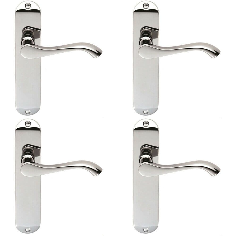 4x PAIR Scroll Lever Door Handle on Latch Backplate 180 x 40mm Polished Chrome