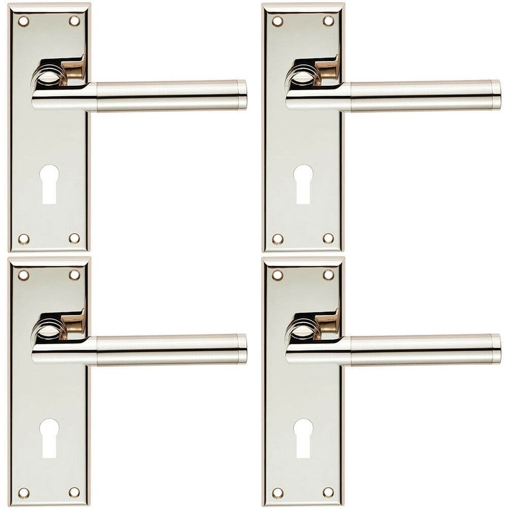 4x Round Bar Section Handle on Lock Backplate 150 x 50mm Polished Satin Nickel
