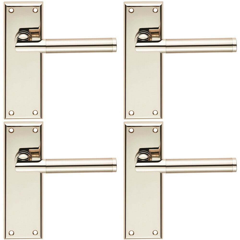 4x Round Bar Section Handle on Latch Backplate 150 x 50mm Polished Satin Nickel