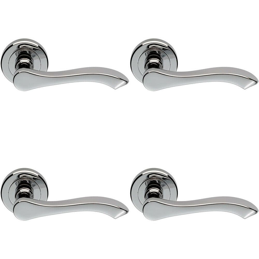 4x PAIR Scroll Shaped Handle on Chamfered Edged Round Rose Polished Chrome