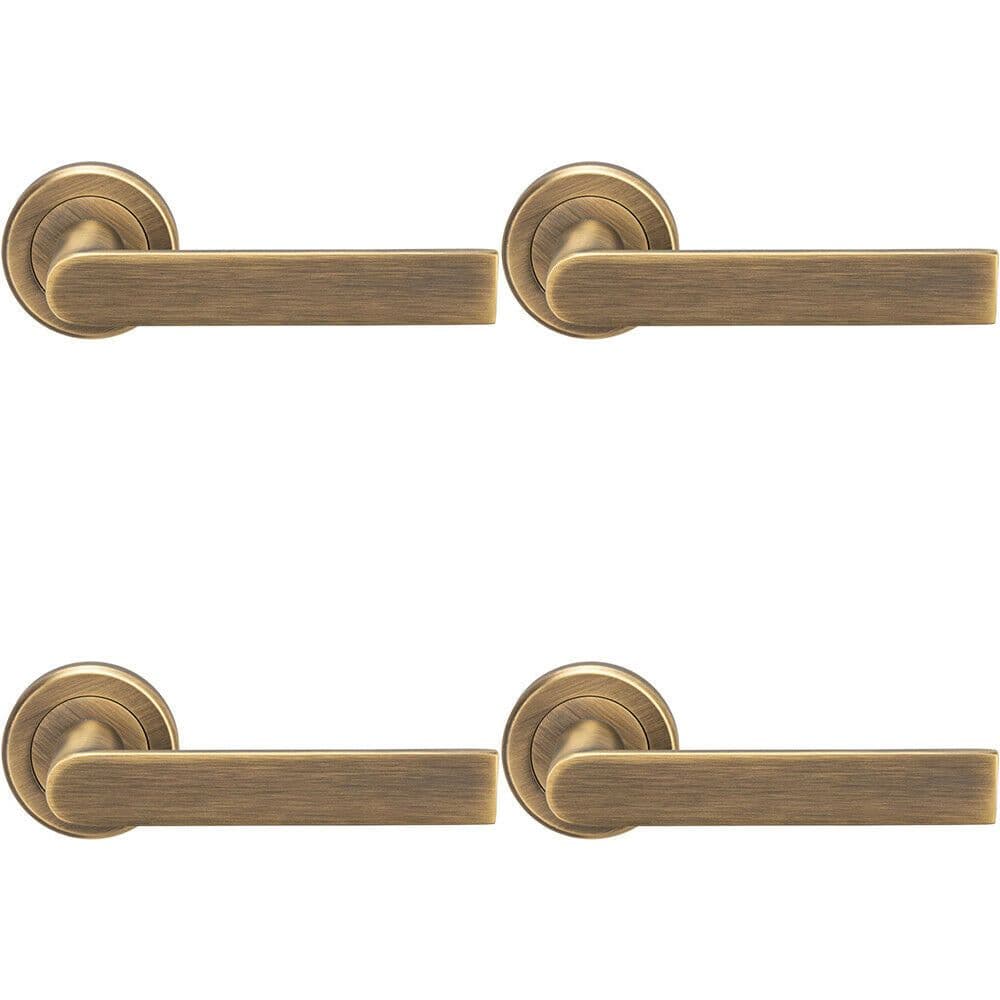 4x PAIR Flat Rectangular Bar Handle on Round Concealed Fix Antique Brass