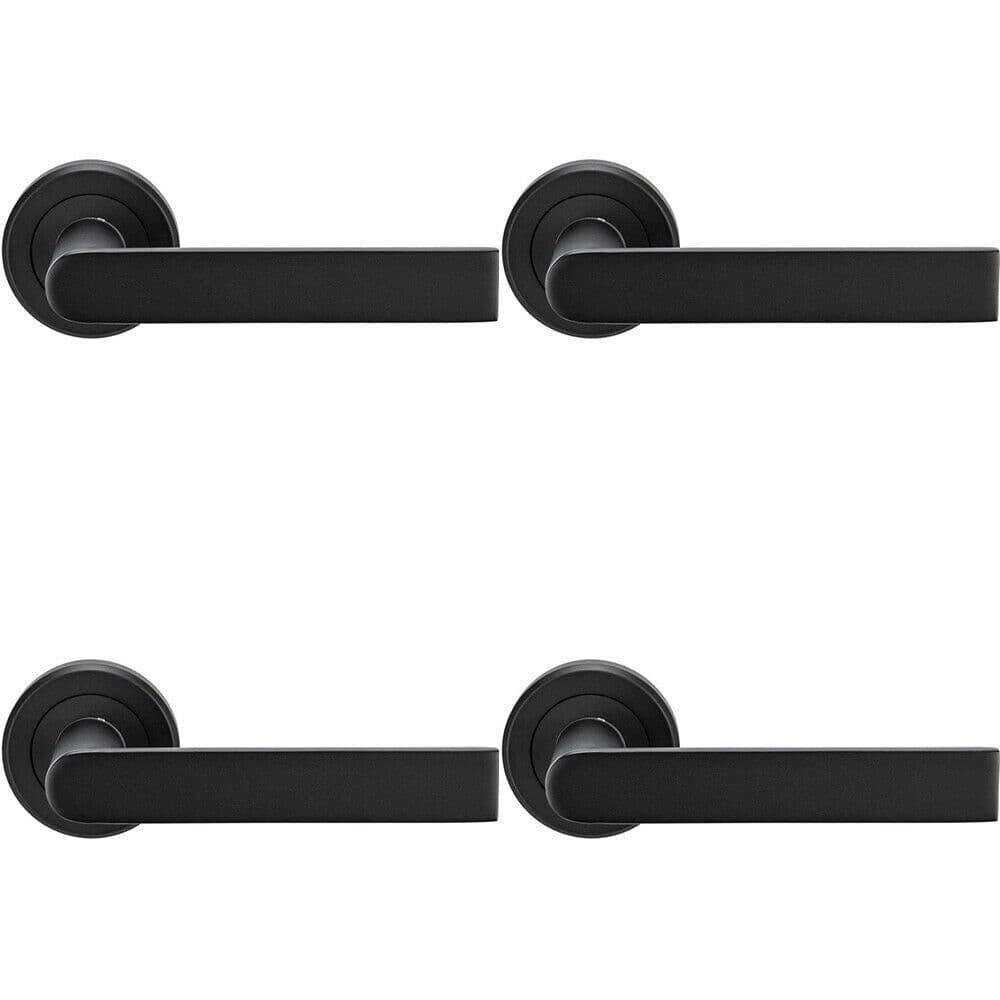 4x PAIR Flat Rectangular Bar Handle on Round Rose Concealed Fix Matt Black