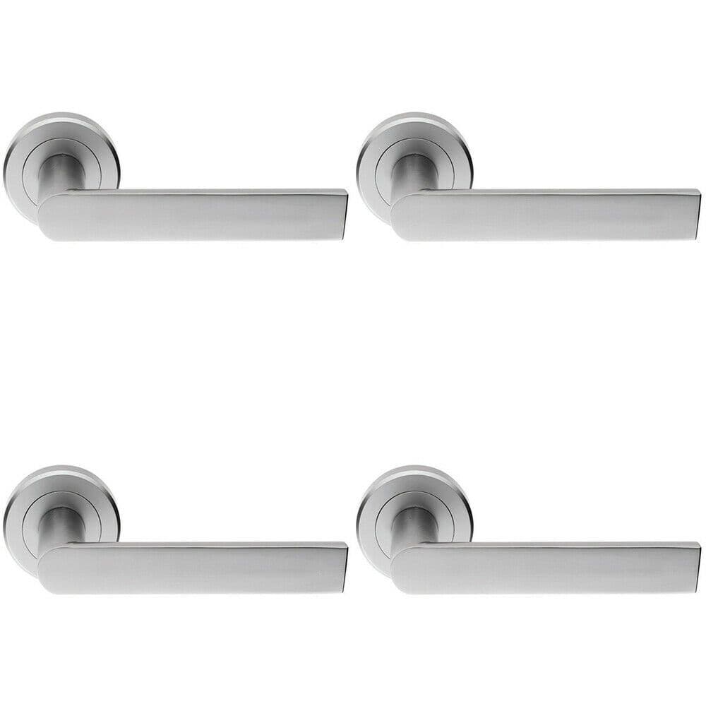 4x PAIR Flat Rectangular Bar Handle on Round Rose Concealed Fix Satin Chrome