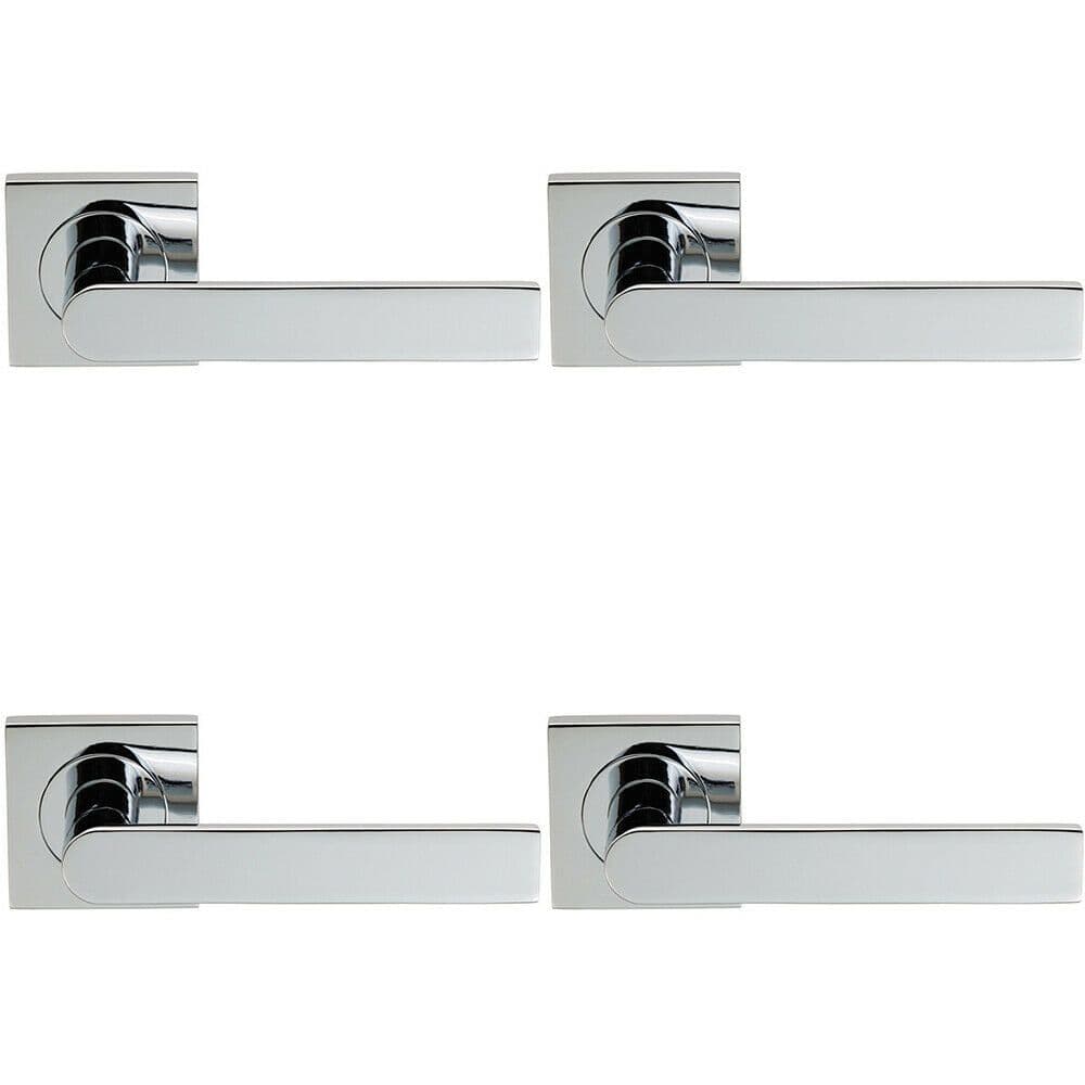 4x PAIR Flat Rectangular Bar Lever on Square Rose Concealed Fix Polished Chrome