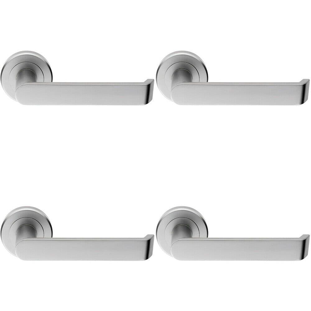 4x PAIR Flat Faced Lever on Round Chamfered Edge Concealed Fix Satin Chrome