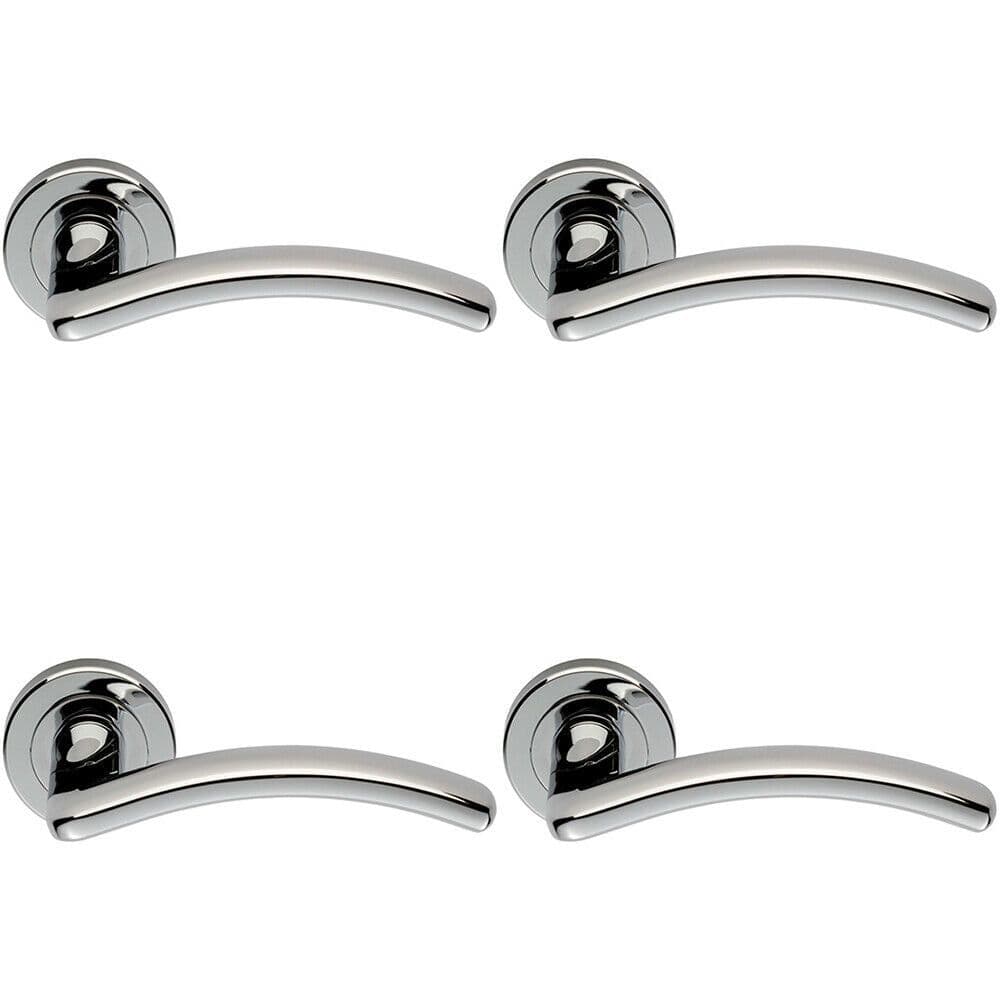 4x PAIR Oval Shape Arched Bar Lever on Round Rose Concealed Fix Polished Chrome