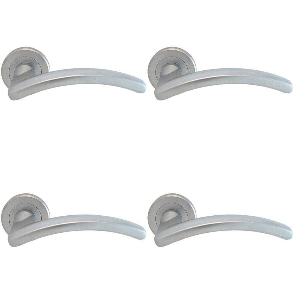 4x PAIR Oval Shape Arched Bar Handle on Round Rose Concealed Fix Satin Chrome
