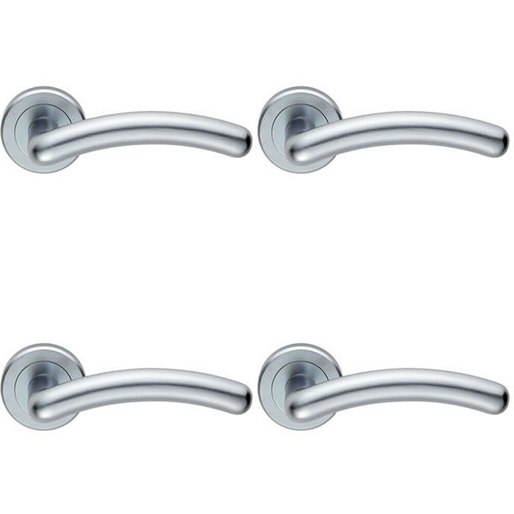 4x PAIR Arched Round Bar Handle on Concealed Fix Round Rose Satin Chrome