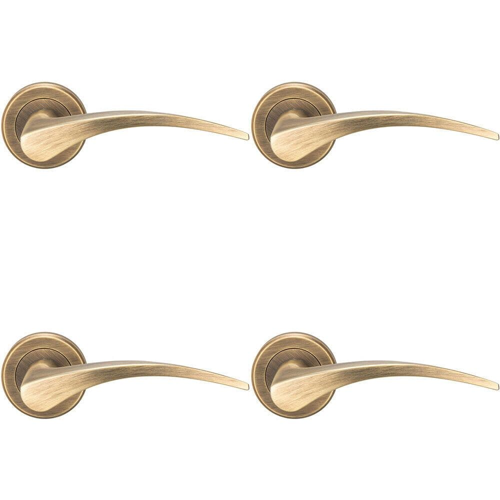4x PAIR Arched Tapered Handle on Round Concealed Fix Antique Brass