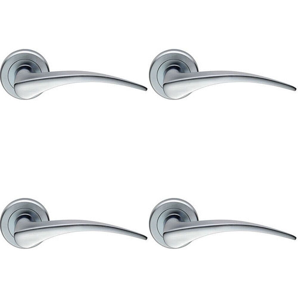4x PAIR Arched Tapered Handle on Round Rose Concealed Fix Satin Chrome