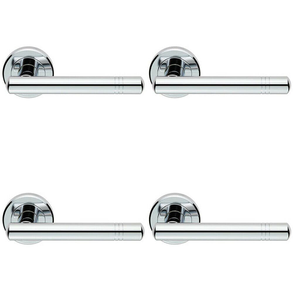 4x PAIR Round T Bar Handle Ringed Design Concealed Fix Polished Chrome