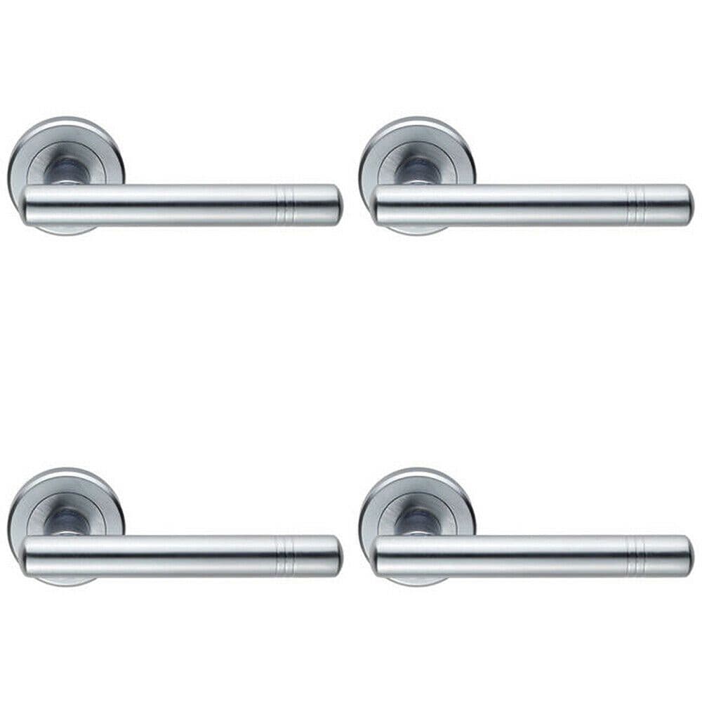 4x PAIR Round T Bar Handle with Ringed Design Concealed Fix Satin Chrome