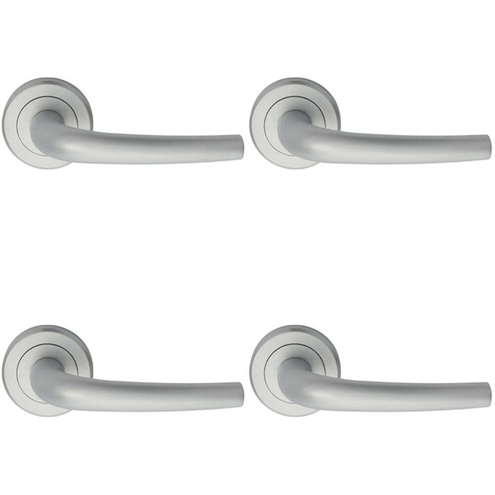 4x PAIR Curved Rounded Bar Handle Concealed Fix Round Rose Satin Chrome
