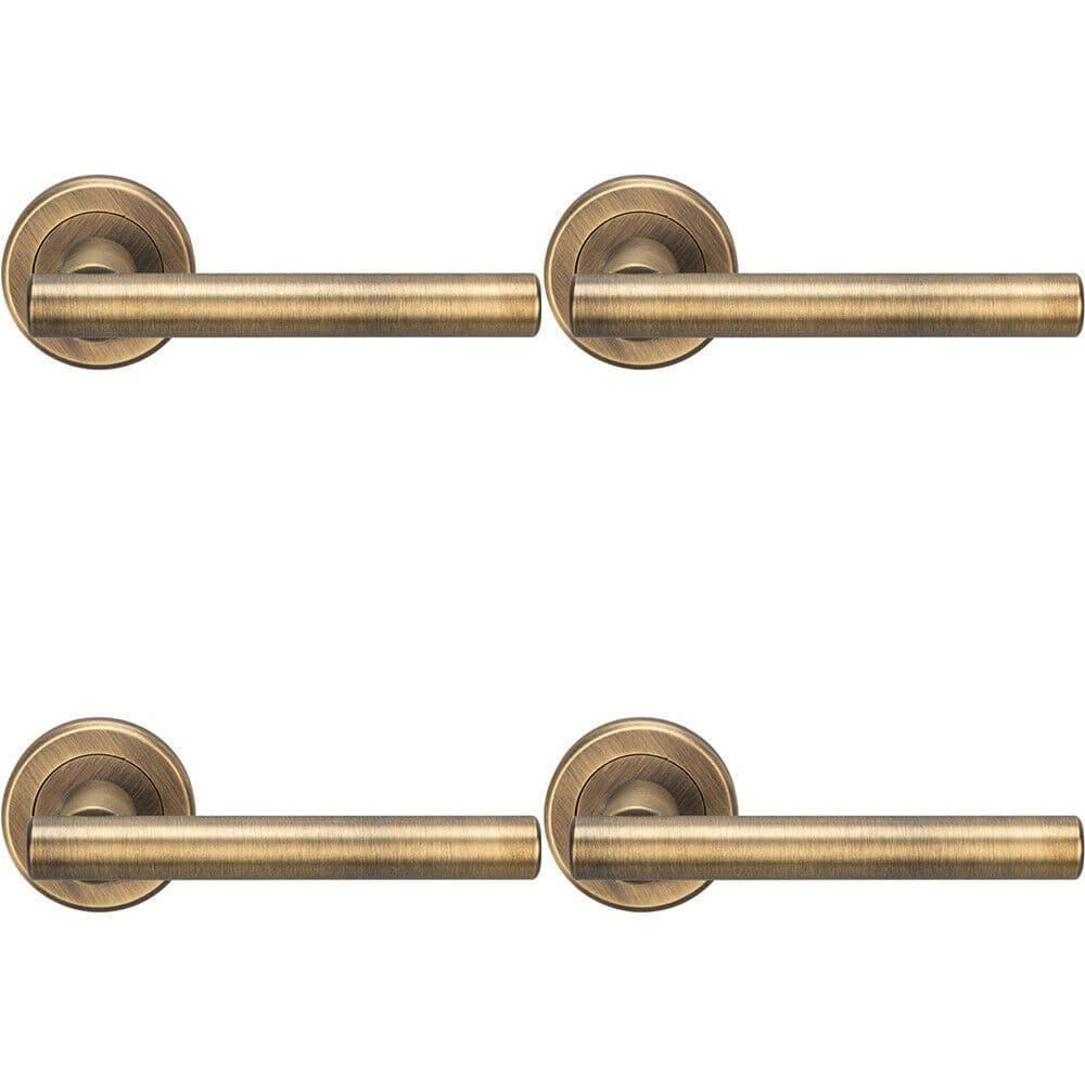4x PAIR Straight T Bar Handle on Round Concealed Fix Antique Brass