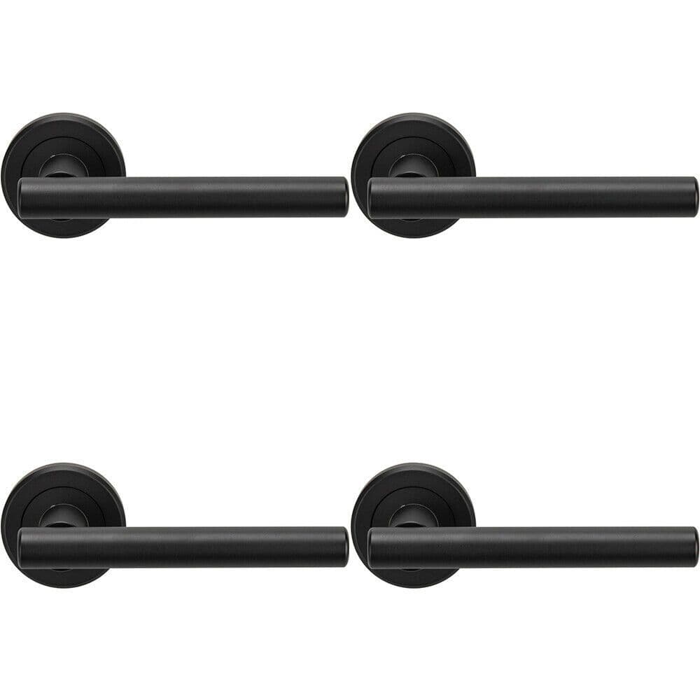 4x PAIR Straight T Bar Handle on Round Rose Concealed Fix Matt Finish