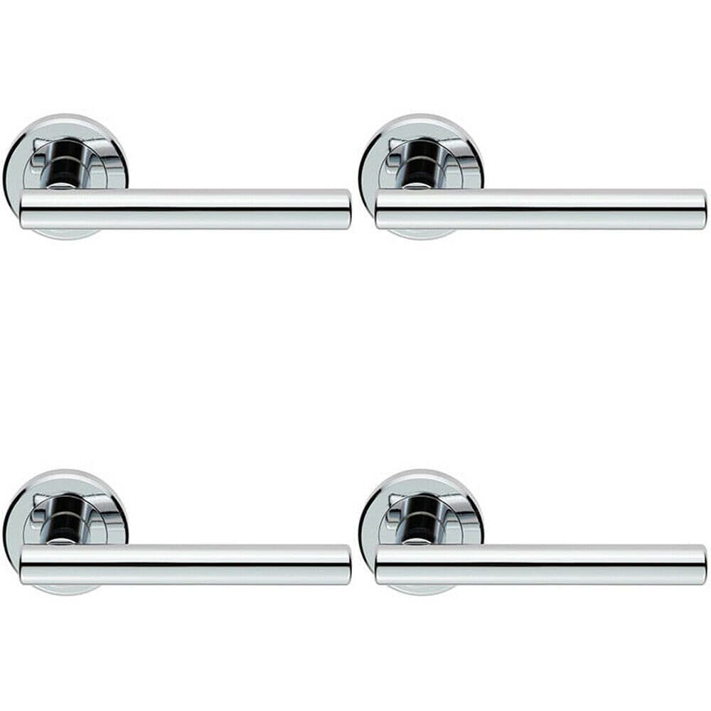 4x PAIR Straight T Bar Handle on Round Rose Concealed Fix Polished Chrome