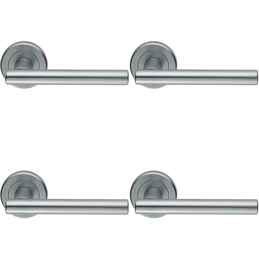 4x PAIR Straight T Bar Handle on Round Concealed Fix Satin Chrome