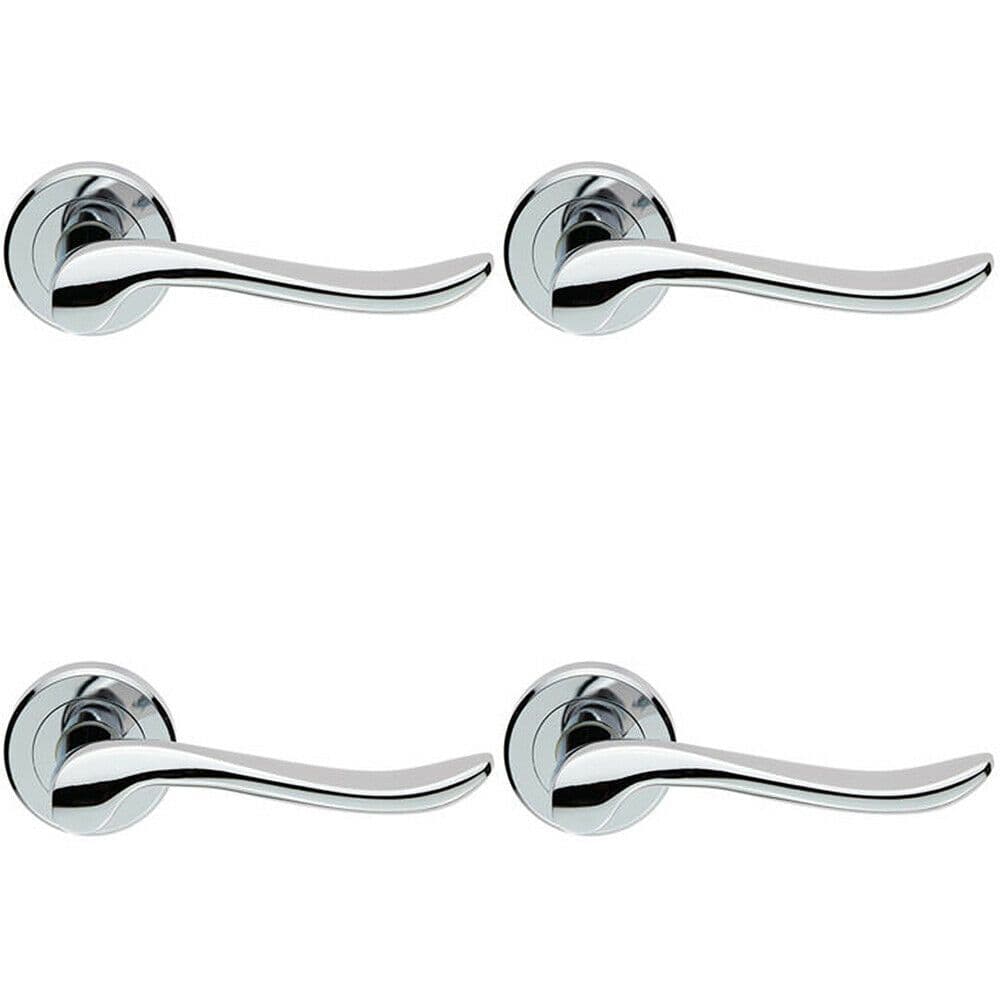 4x PAIR Scroll Shaped Lever Handle on Round Concealed Fix Polished Chrome