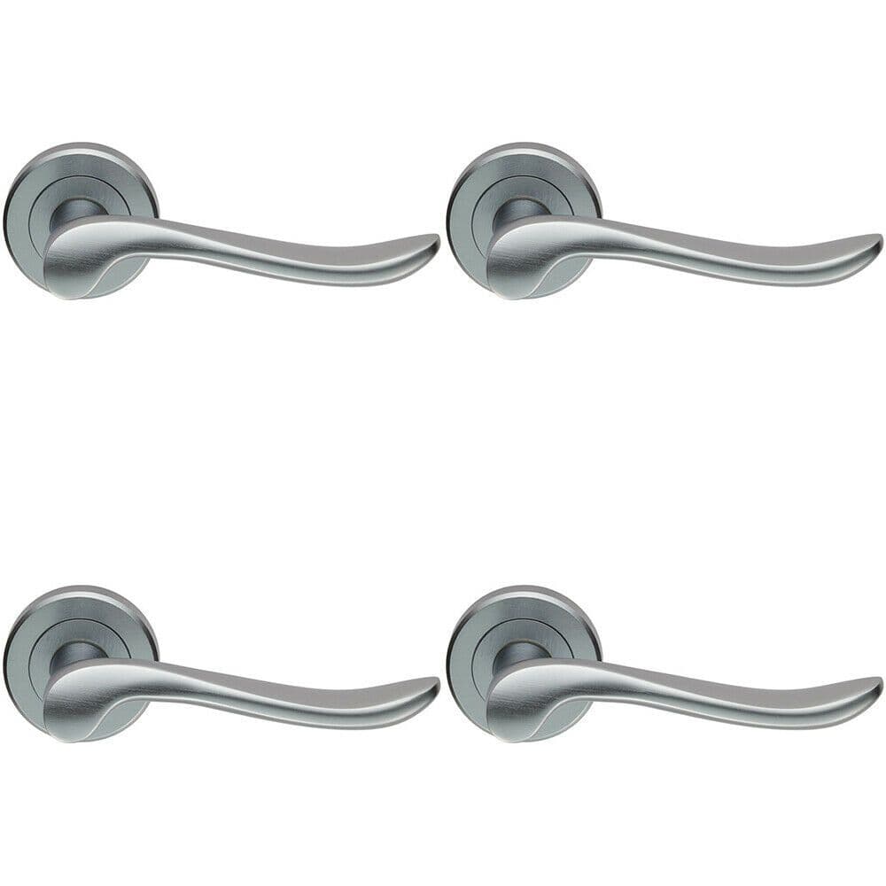 4x PAIR Scroll Shaped Lever Handle on Round Concealed Fix Satin Chrome