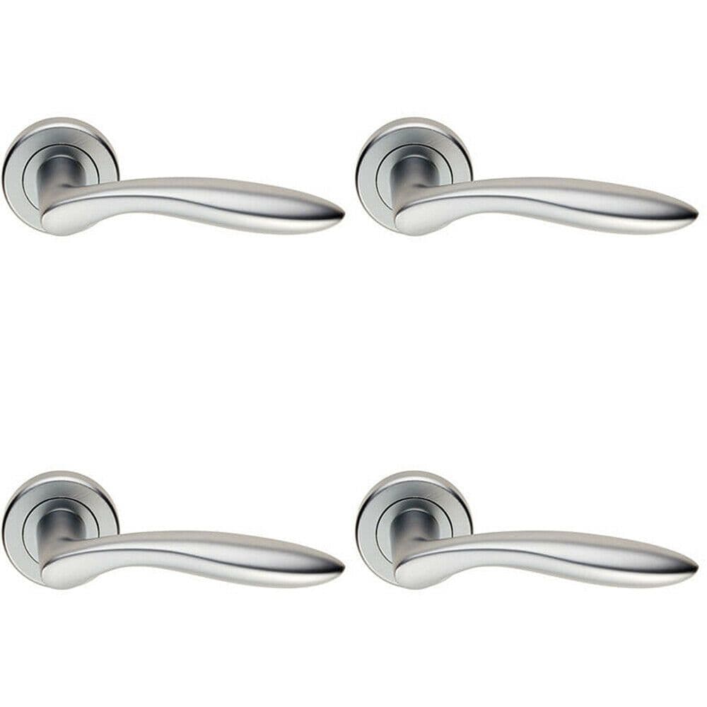 4x PAIR Smooth Ergonomic Handle on Round Rose Concealed Fix Satin Chrome