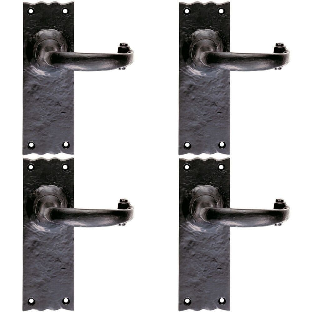 4x PAIR Forged Curved Lever Handle on Latch Backplate 155 x 54mm Antique