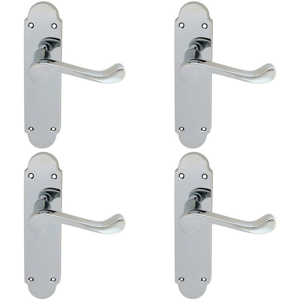 4x PAIR Victorian Upturned Handle on Latch Backplate 170 x 42mm Polished Chrome