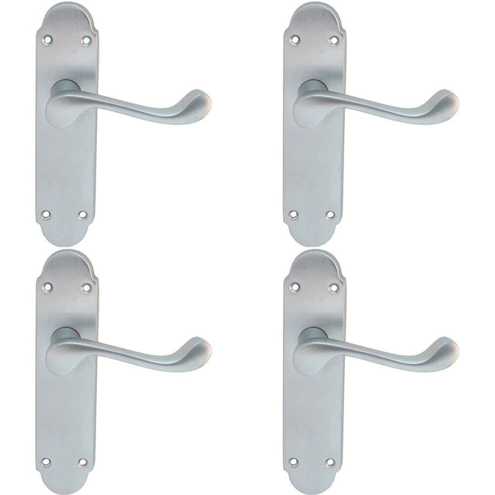 4x PAIR Victorian Upturned Handle on Latch Backplate 170 x 42mm Satin Chrome