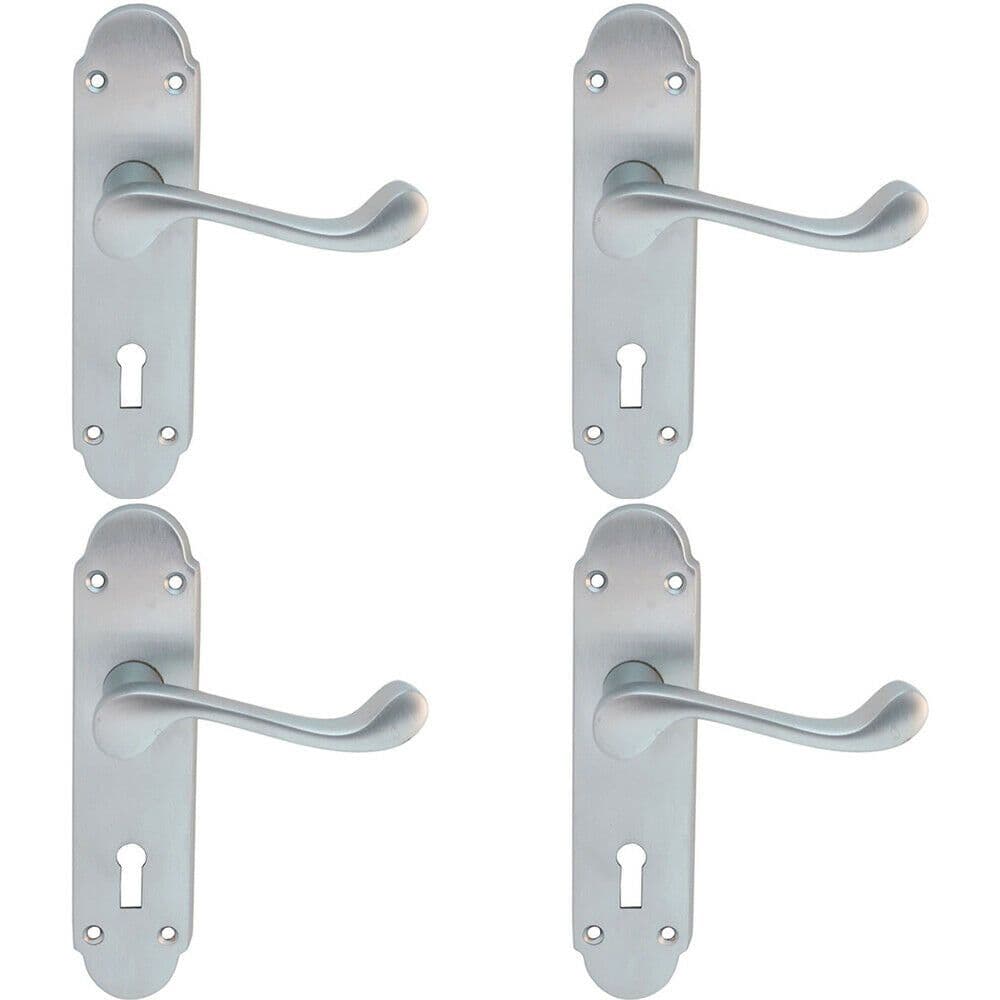 4x PAIR Victorian Upturned Handle on Lock Backplate 170 x 42mm Satin Chrome