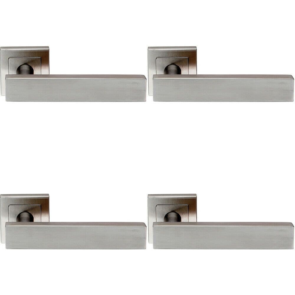 4x PAIR Square Cut Straight Bar Handle on Square Concealed Fix Satin Steel
