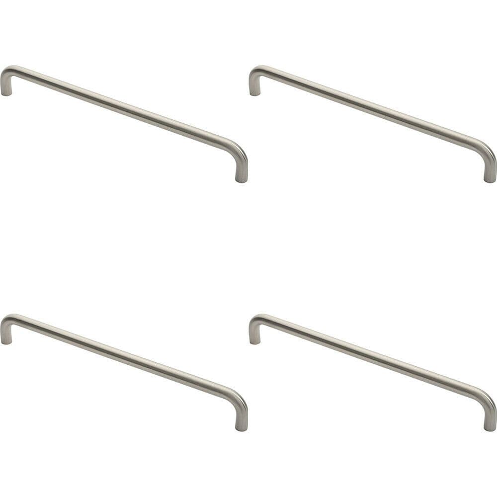 4x Round D Bar Pull Handle 469 x 19mm 450mm Fixing Centres Satin Stainless Steel