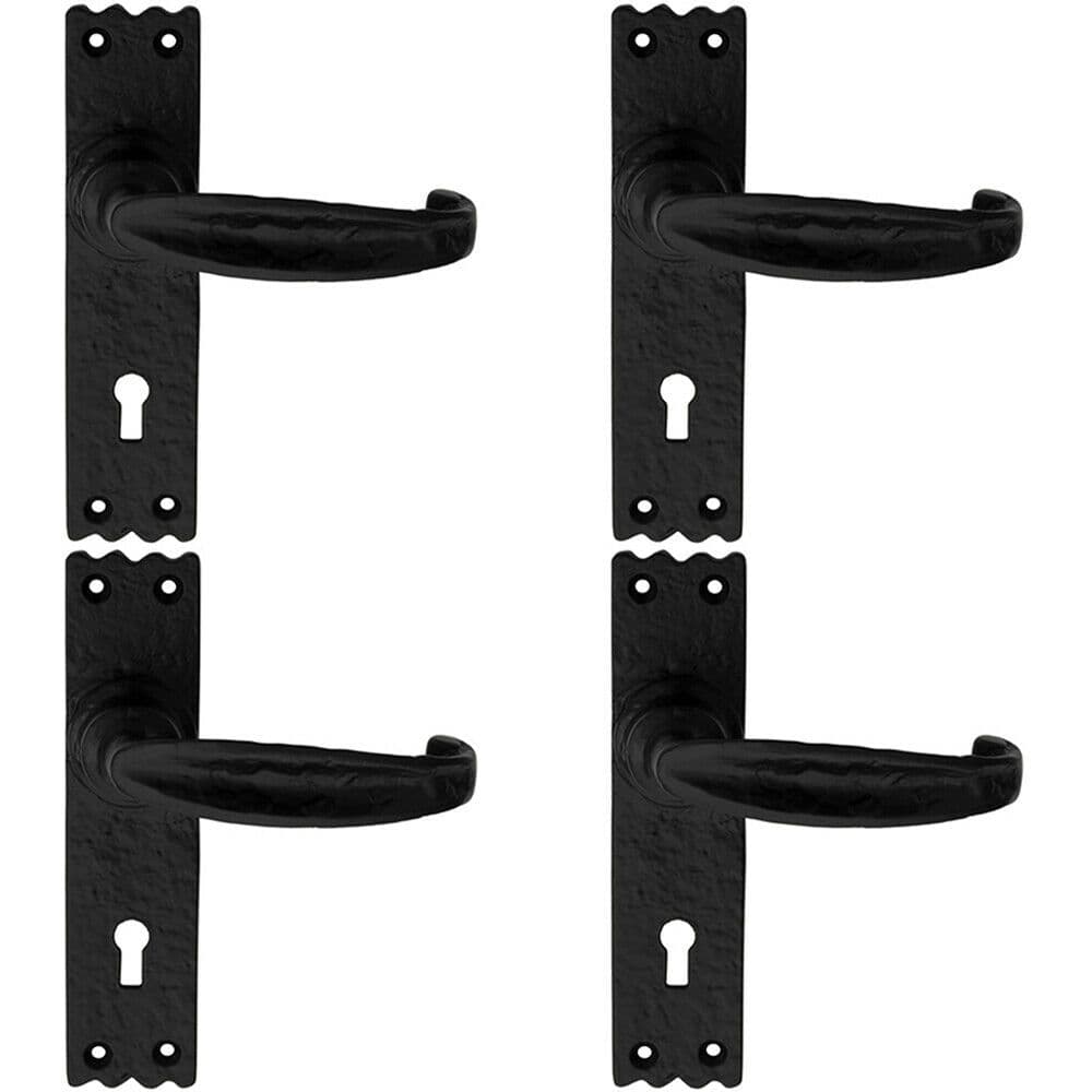 4x PAIR Creased Style Handle on Slim Lock Backplate 156 x 38mm Antique