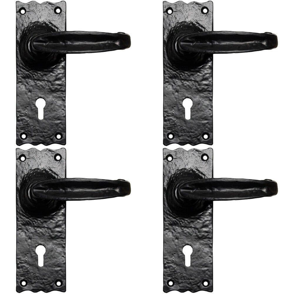 4x PAIR Forged Straight Lever Handle on Lock Backplate 155 x 55mm Black Antique